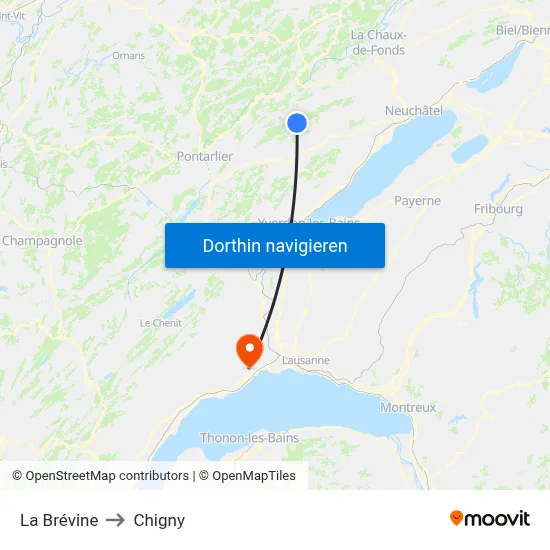 La Brévine to Chigny map