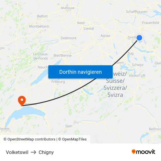 Volketswil to Chigny map