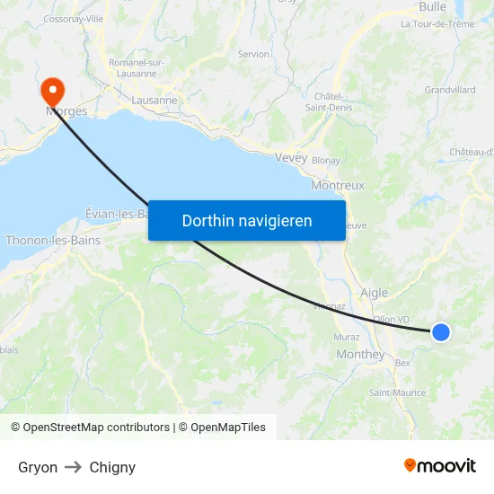 Gryon to Chigny map