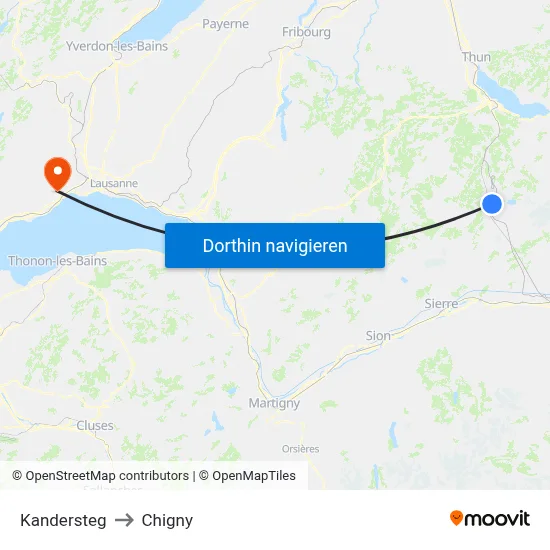 Kandersteg to Chigny map