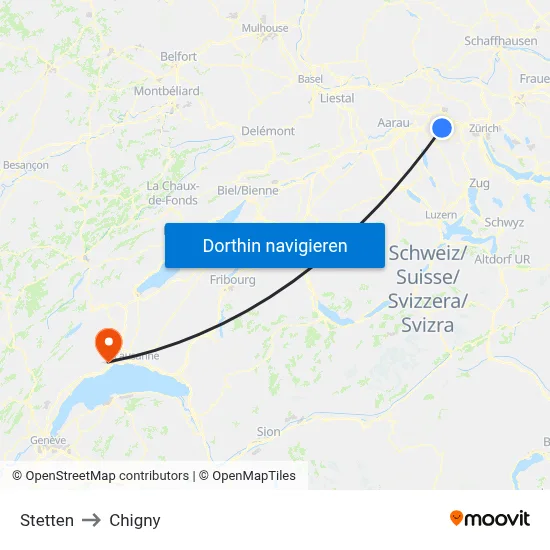 Stetten to Chigny map