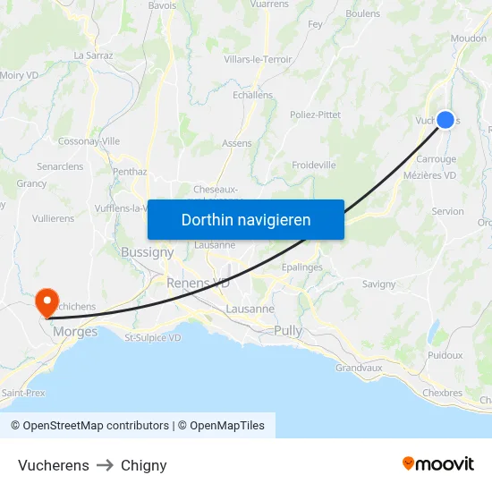 Vucherens to Chigny map