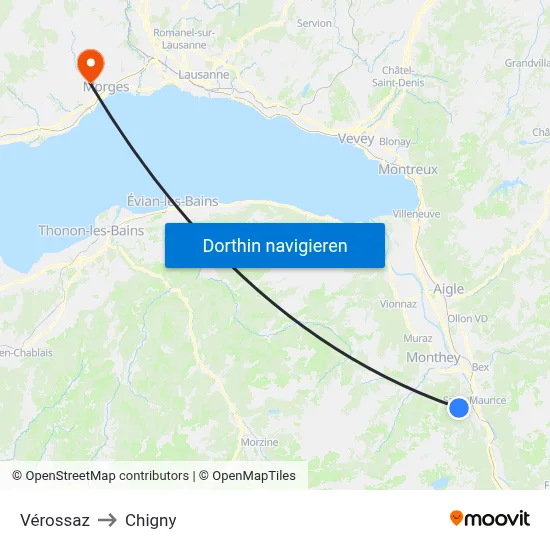 Vérossaz to Chigny map