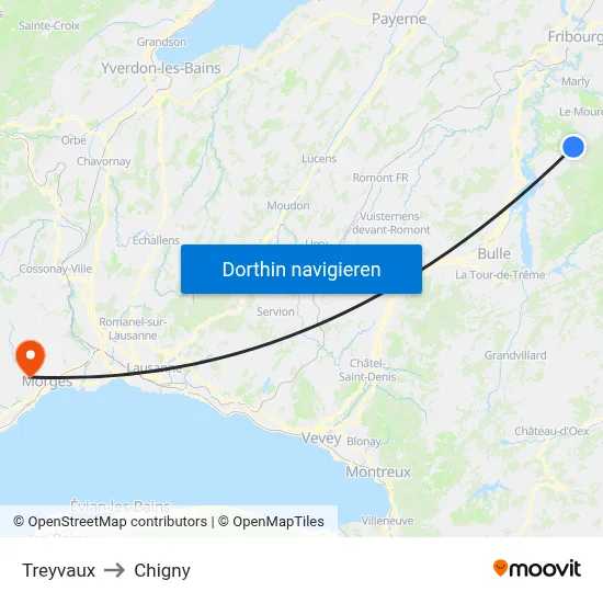 Treyvaux to Chigny map