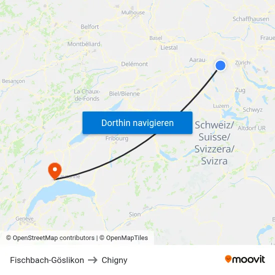 Fischbach-Göslikon to Chigny map