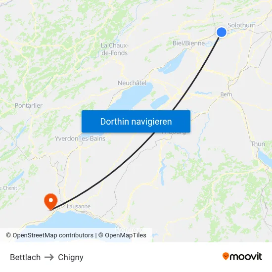 Bettlach to Chigny map