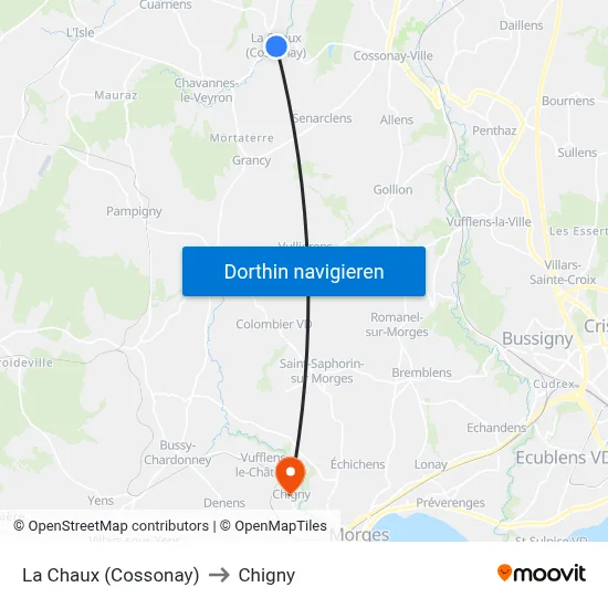 La Chaux (Cossonay) to Chigny map