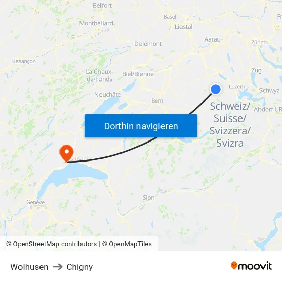 Wolhusen to Chigny map