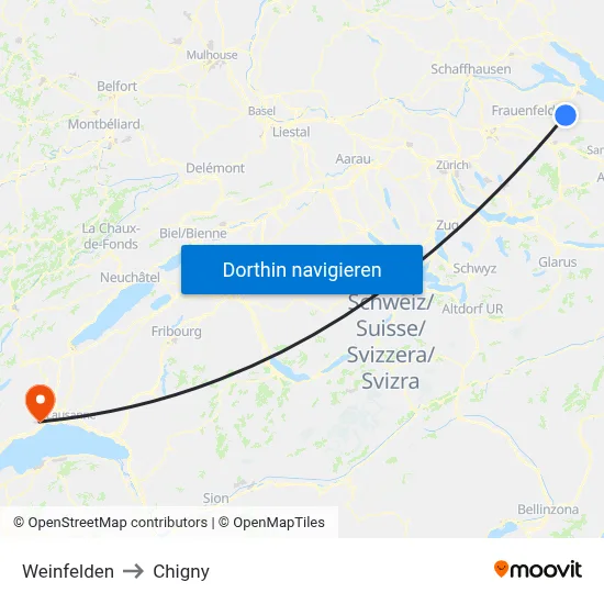 Weinfelden to Chigny map