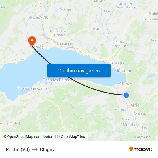Roche (Vd) to Chigny map