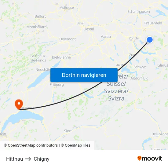 Hittnau to Chigny map