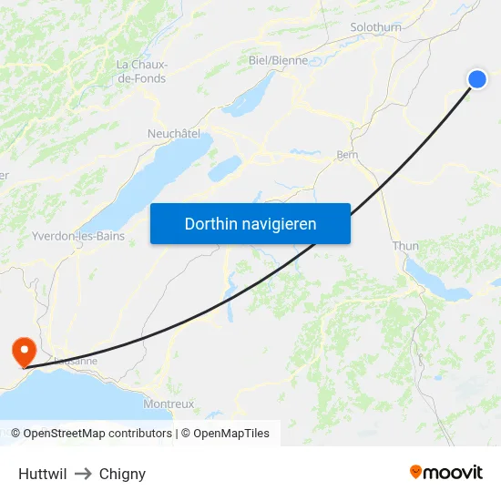 Huttwil to Chigny map