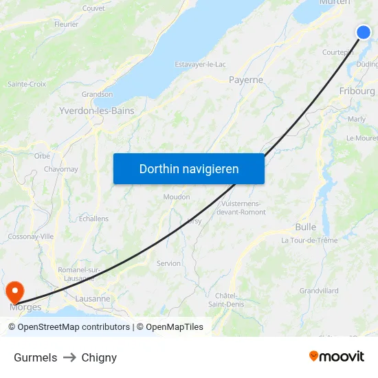 Gurmels to Chigny map