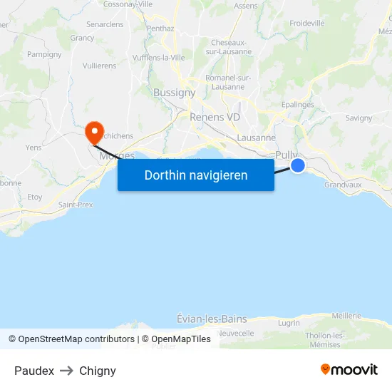 Paudex to Chigny map