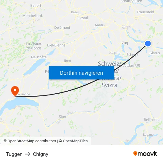 Tuggen to Chigny map
