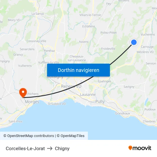 Corcelles-Le-Jorat to Chigny map
