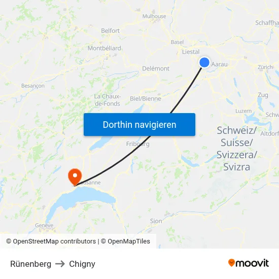 Rünenberg to Chigny map