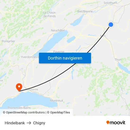 Hindelbank to Chigny map