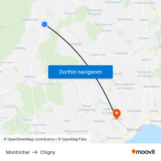Montricher to Chigny map