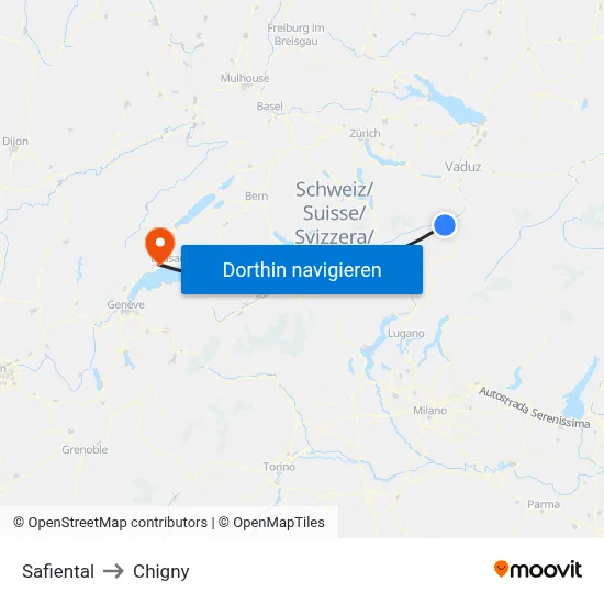 Safiental to Chigny map