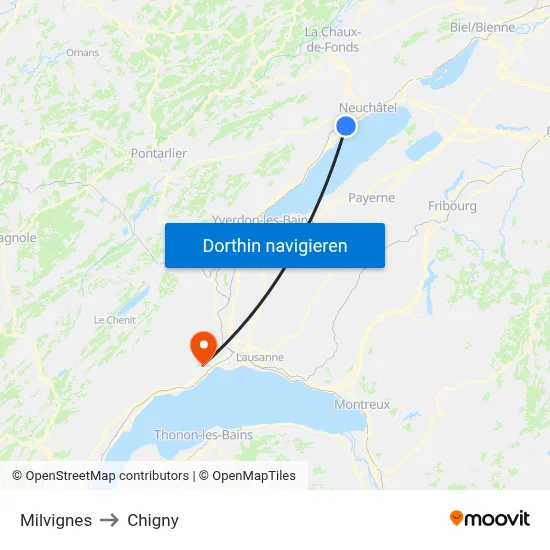 Milvignes to Chigny map