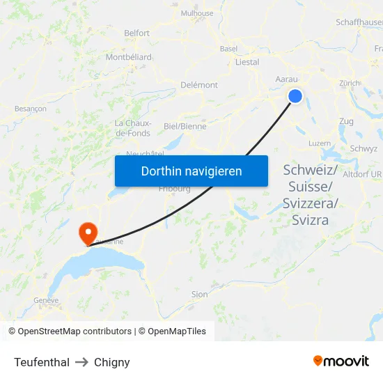 Teufenthal to Chigny map
