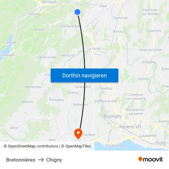 Bretonnières to Chigny map
