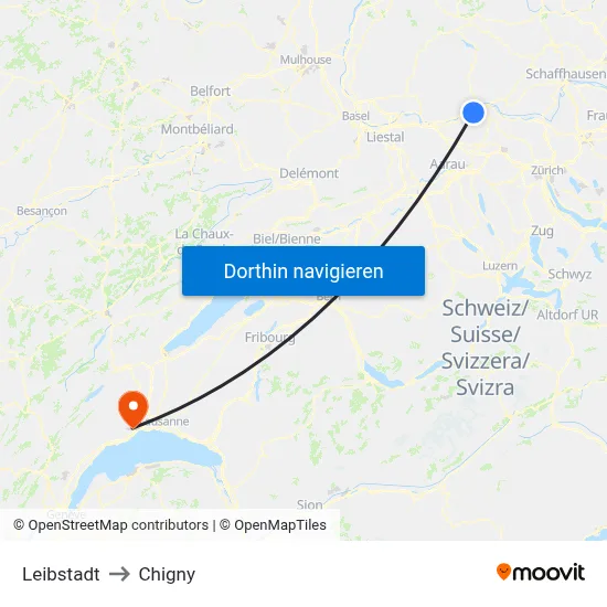 Leibstadt to Chigny map