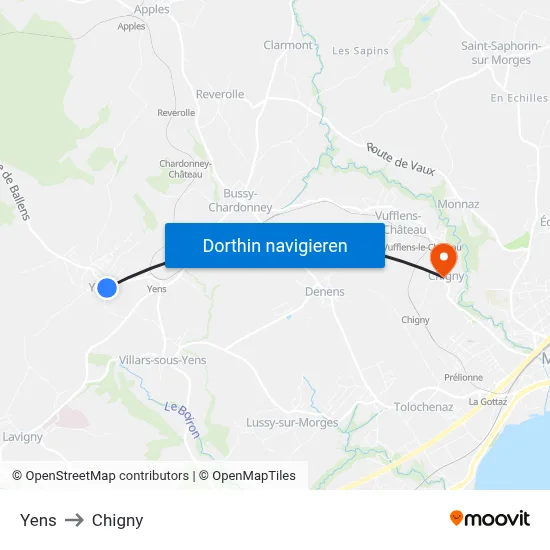 Yens to Chigny map
