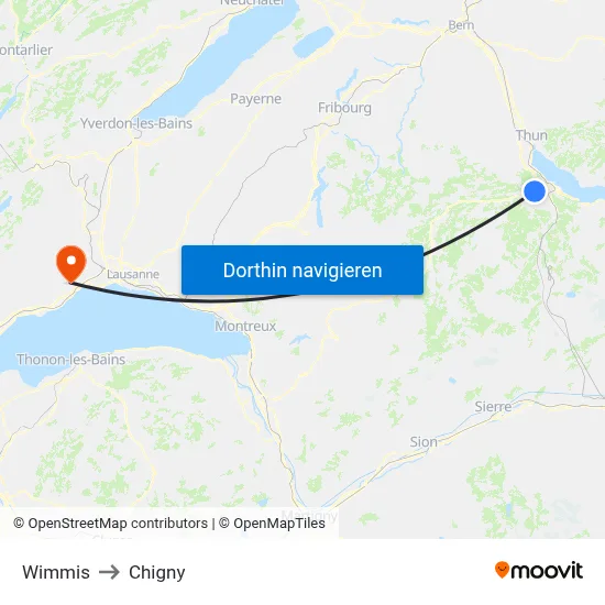 Wimmis to Chigny map