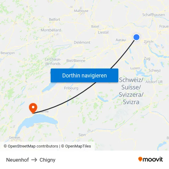 Neuenhof to Chigny map