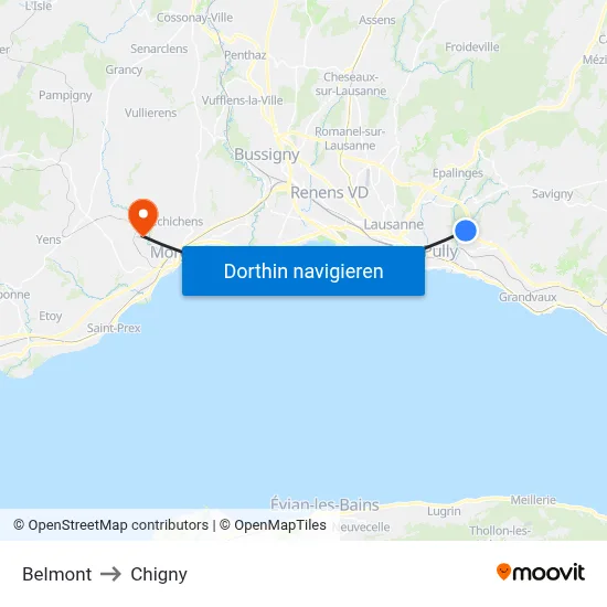 Belmont to Chigny map