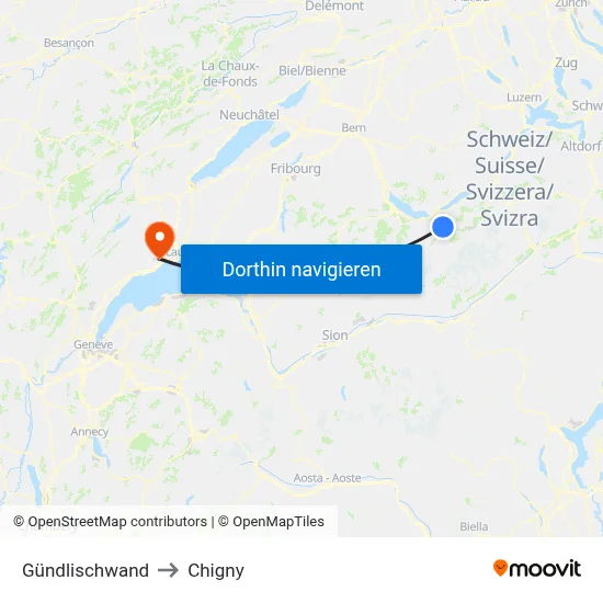 Gündlischwand to Chigny map