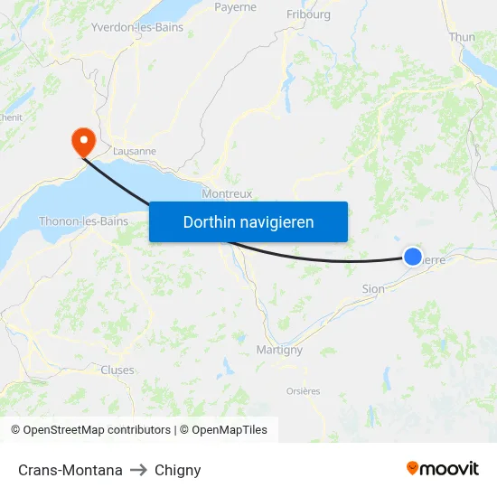 Crans-Montana to Chigny map