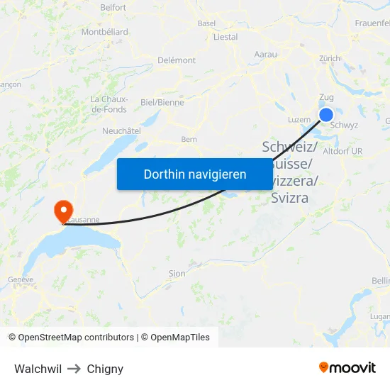 Walchwil to Chigny map