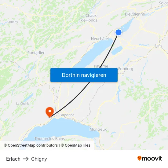 Erlach to Chigny map