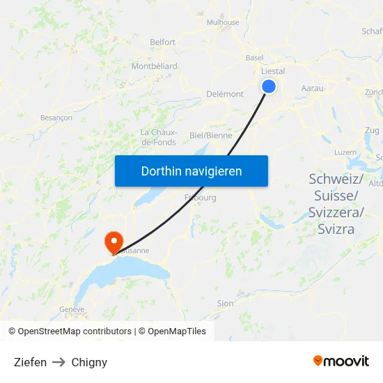 Ziefen to Chigny map