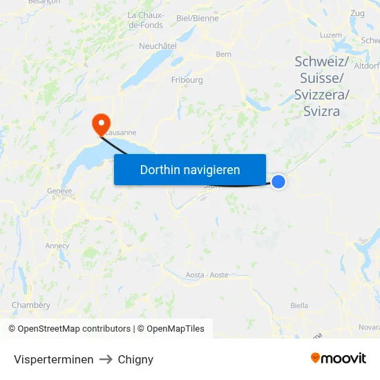Visperterminen to Chigny map