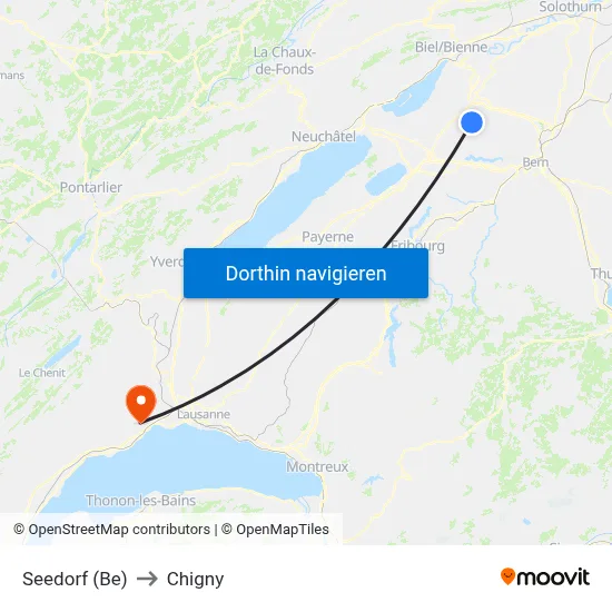 Seedorf (Be) to Chigny map