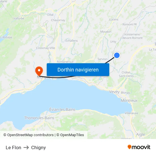 Le Flon to Chigny map