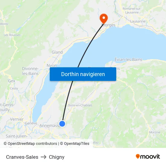 Cranves-Sales to Chigny map