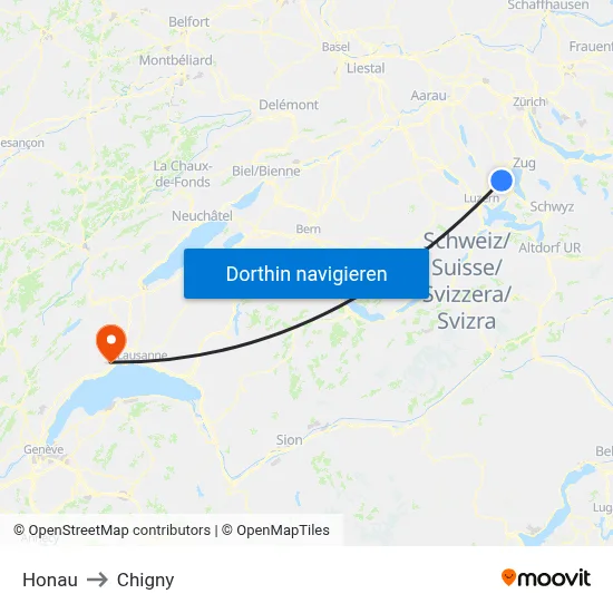 Honau to Chigny map