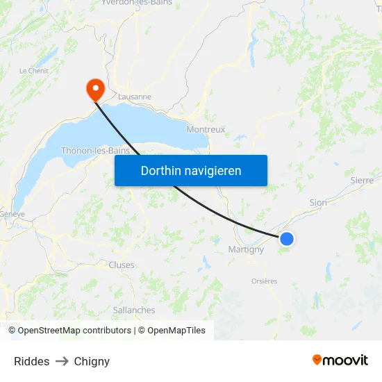 Riddes to Chigny map