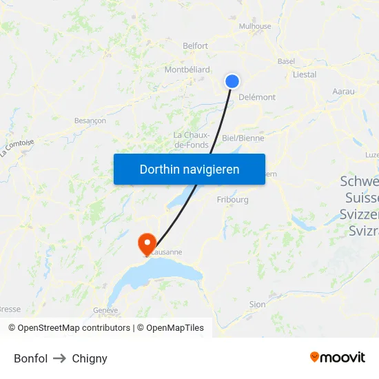 Bonfol to Chigny map