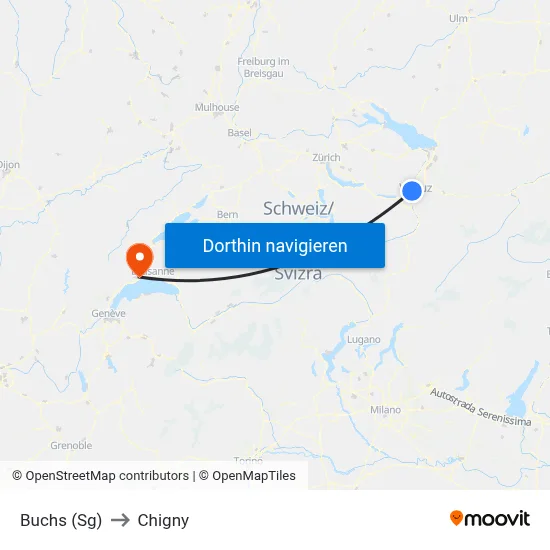 Buchs (Sg) to Chigny map