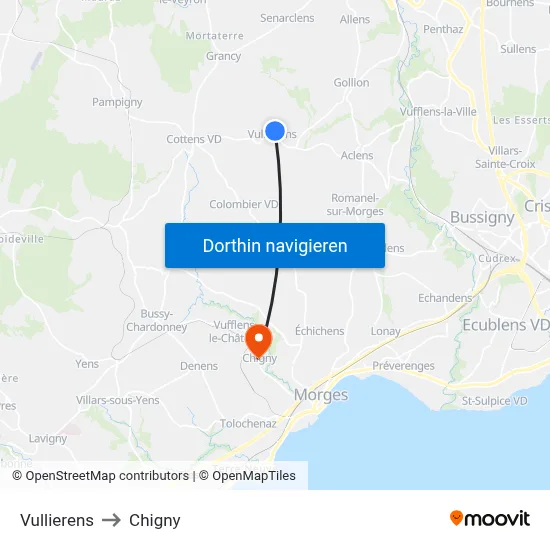 Vullierens to Chigny map