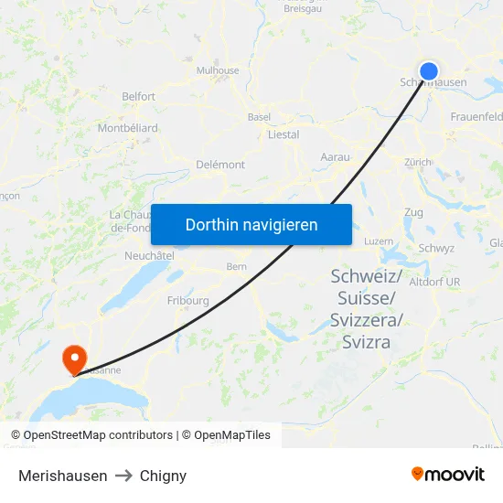 Merishausen to Chigny map