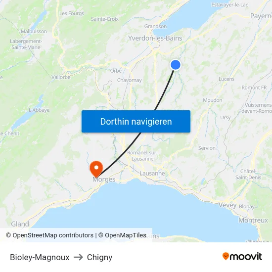 Bioley-Magnoux to Chigny map