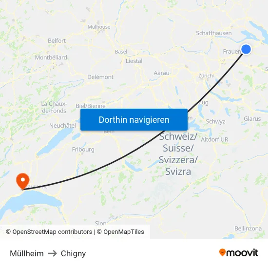 Müllheim to Chigny map
