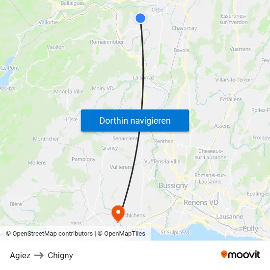 Agiez to Chigny map